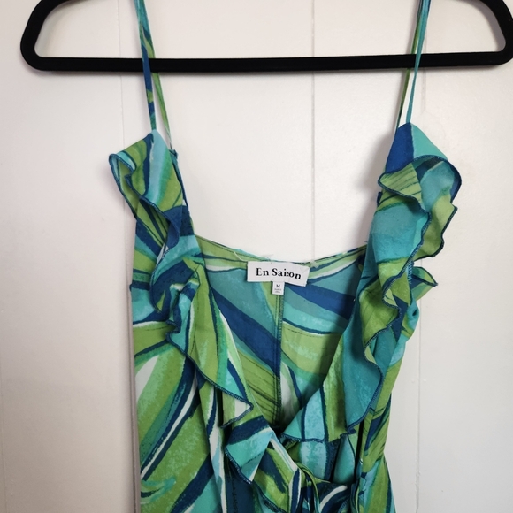 En Saison Blue Green Y2K Style Wrap Ruffle Mini Party Dress Anthropologie Medium - Picture 8 of 9